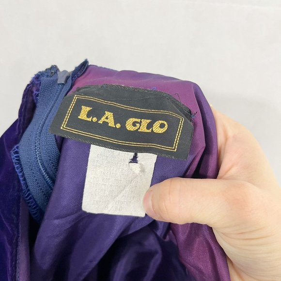 Deastock Vintage 90s L.A. Glo Purple Velvet Halter Mini Dress Padded - Size 10 - Picture 7 of 10